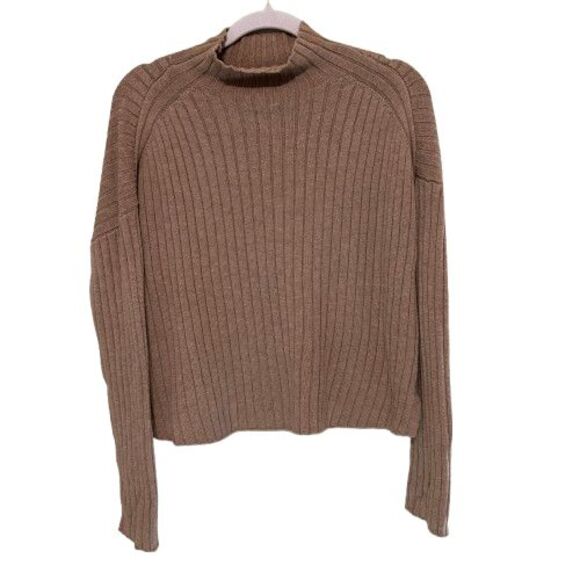 Gap Mock Neck Ribbed Knit Sweater  Womens Small Camel Brown Oversized Wool Blend - Picture 1 of 6